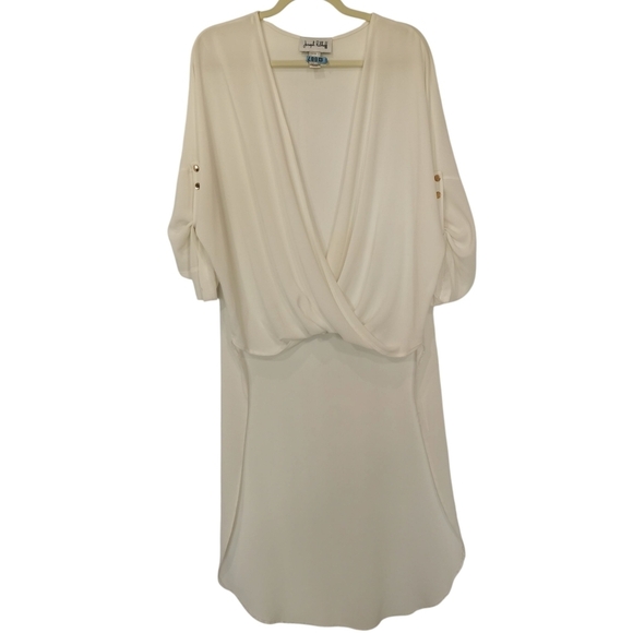 Joseph Ribkoff Tops - Joseph Ribkoff Semi Sheer Draped V Surplice Neck Raglan Sleeve Blouse - Sz 12